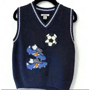 Hartstrings Boys Navy Blue Soccer  Sweater Vest Size 4 Embroidered Trim